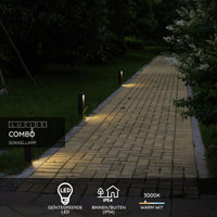 Lucide COMBO LED tuin sokkellamp, 9W 3000K, IP54 Zwart aluminium, 250mm moderne buitenbollard