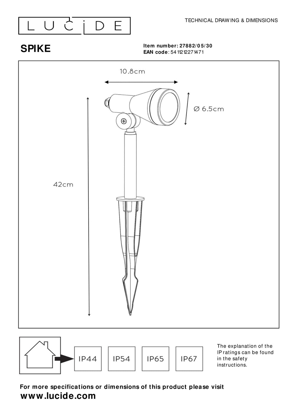 Projecteur de jardin LED Lucide SPIKE, 1x5W GU10 3000K, dimmable, IP54 Luminaire d’extérieur en aluminium noir