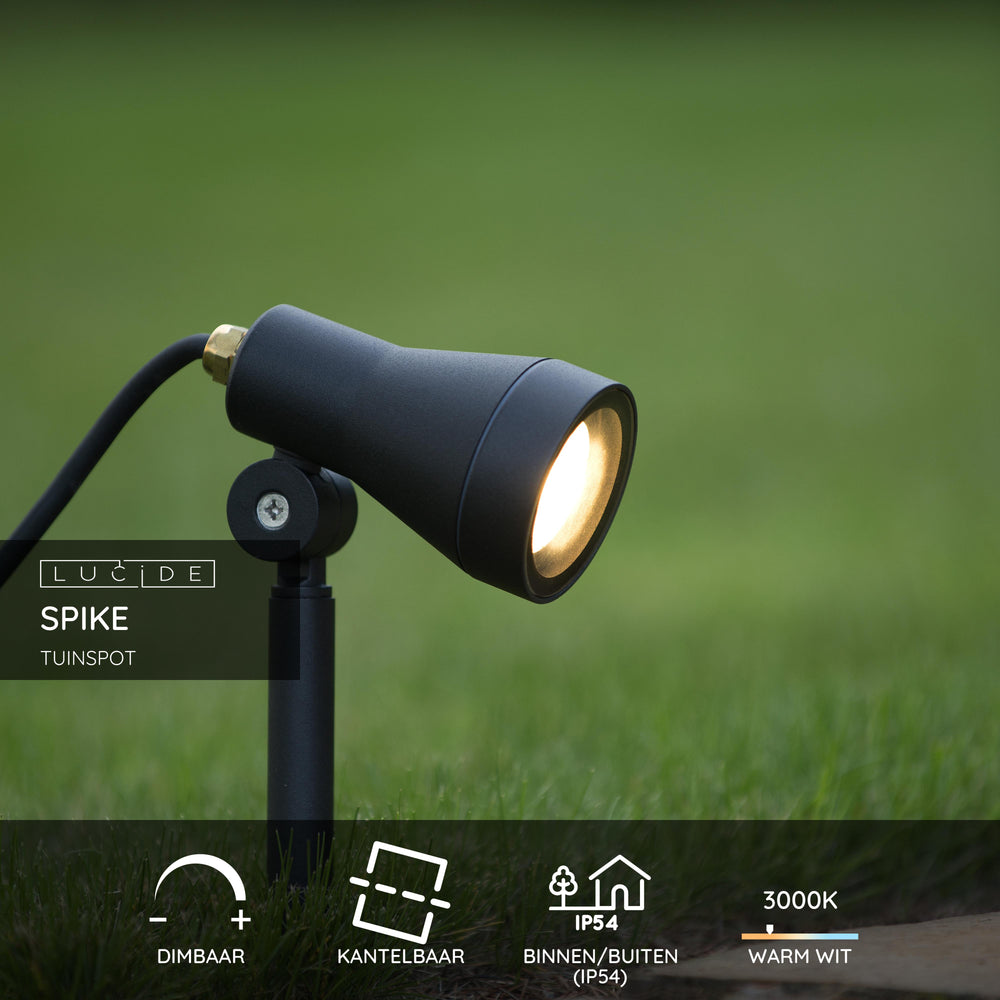 Projecteur de jardin LED Lucide SPIKE, 1x5W GU10 3000K, dimmable, IP54 Luminaire d’extérieur en aluminium noir