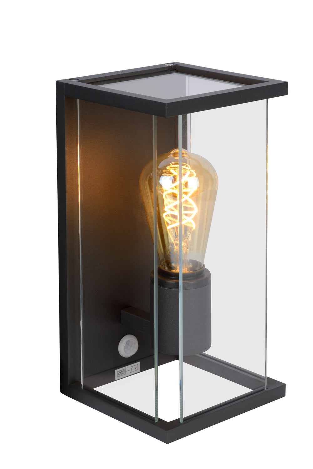 Lucide CLAIRE LED wandlamp Antraciet, 1xE27, IP54, met bewegings- en dag/nachtsensor, 220-240V