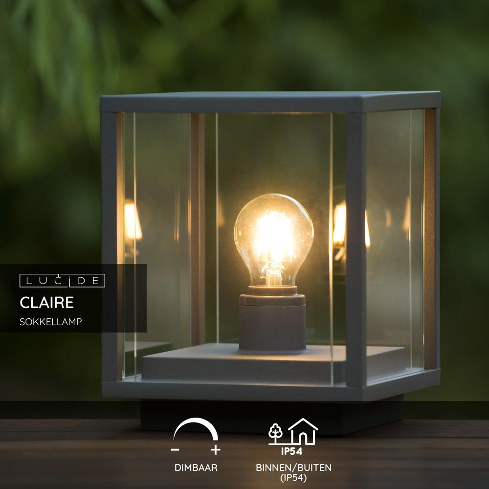 Lucide CLAIRE LED sokkellamp 1xE27 IP54 Antraciet buiten kubusvormig aluminium 220-240V moderne tuinverlichting