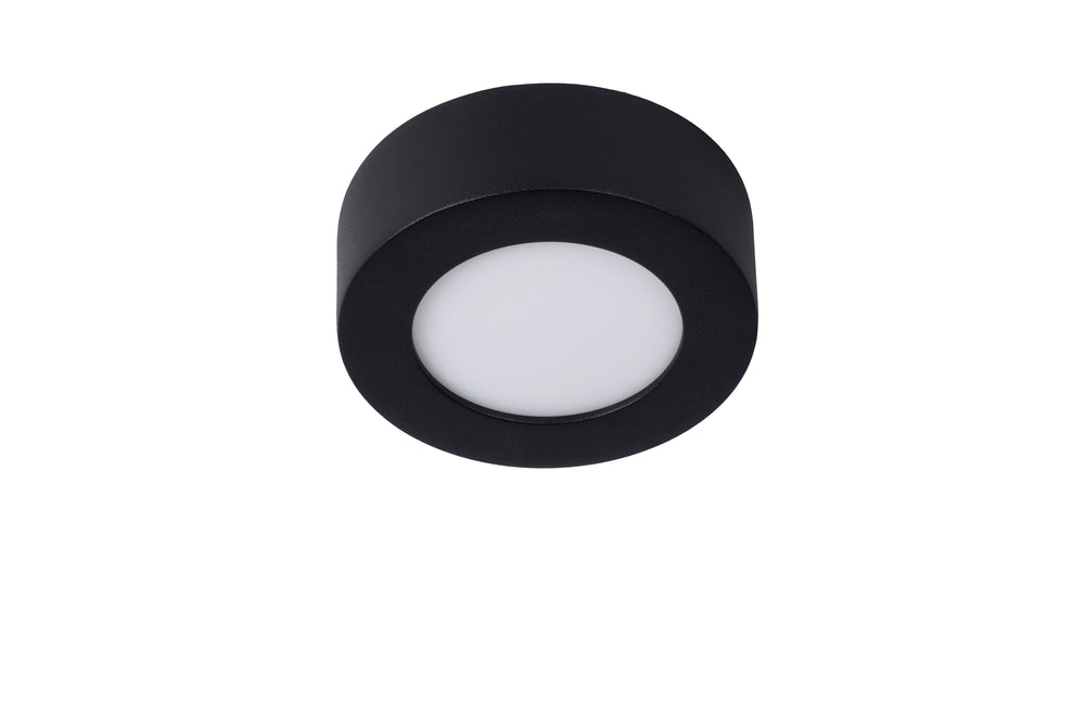 Lucide BRICE Plafonnier LED pour salle de bain, rond 8W dimmable 3000K IP44 Noir Mat Ø117mm