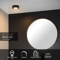 Lucide BRICE Plafonnier LED pour salle de bain, rond 8W dimmable 3000K IP44 Noir Mat Ø117mm