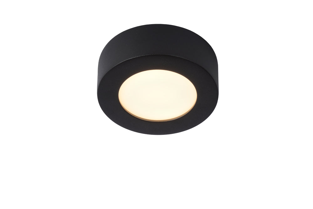 Lucide BRICE Plafonnier LED pour salle de bain, rond 8W dimmable 3000K IP44 Noir Mat Ø117mm