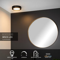 Lucide BRICE LED badkamer plafondlamp, 12W 3000K dimbaar, IP44 rond Zwart ⌀18cm
