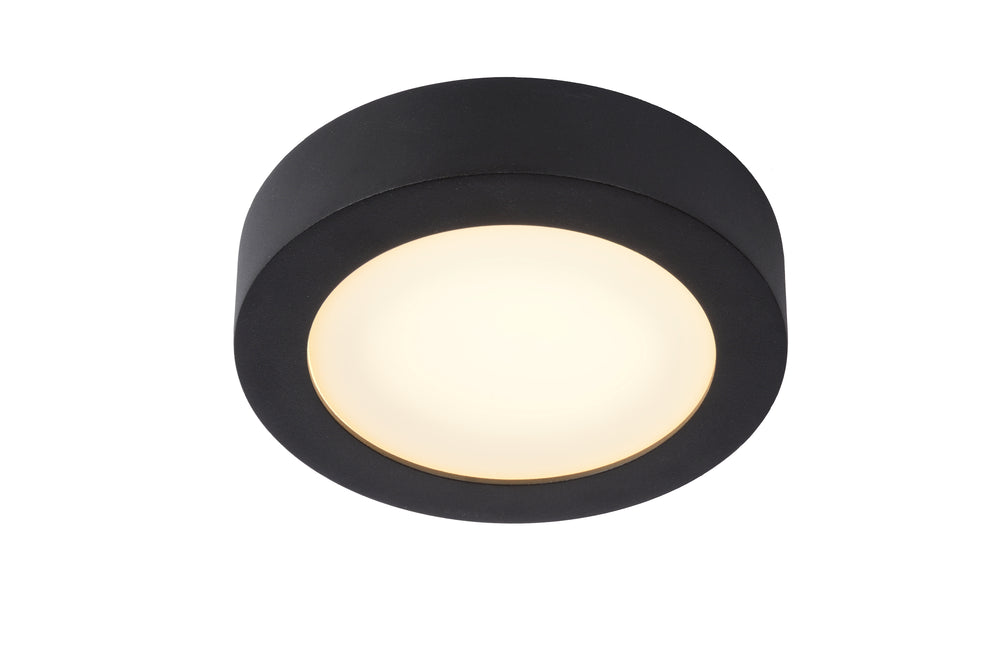Lucide BRICE LED badkamer plafondlamp, 12W 3000K dimbaar, IP44 rond Zwart ⌀18cm