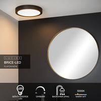 Lucide BRICE LED plafondlamp, 30W 3000K dimbaar, IP44 rond 30cm, Mat Zwart, moderne badkamerverlichting