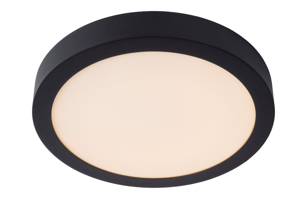 Lucide BRICE LED plafondlamp, 30W 3000K dimbaar, IP44 rond 30cm, Mat Zwart, moderne badkamerverlichting