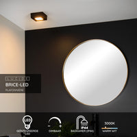Plafonnier de salle de bain Lucide BRICE LED, dimmable 8W 3000K, IP44, finition carrée noire