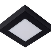 Lucide BRICE plafonnier LED de salle de bain, dimmable 15W 3000K, IP44, carré finition noir mat