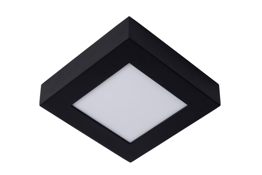Lucide BRICE plafonnier LED de salle de bain, dimmable 15W 3000K, IP44, carré finition noir mat