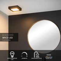 Lucide BRICE plafonnier LED de salle de bain, dimmable 15W 3000K, IP44, carré finition noir mat
