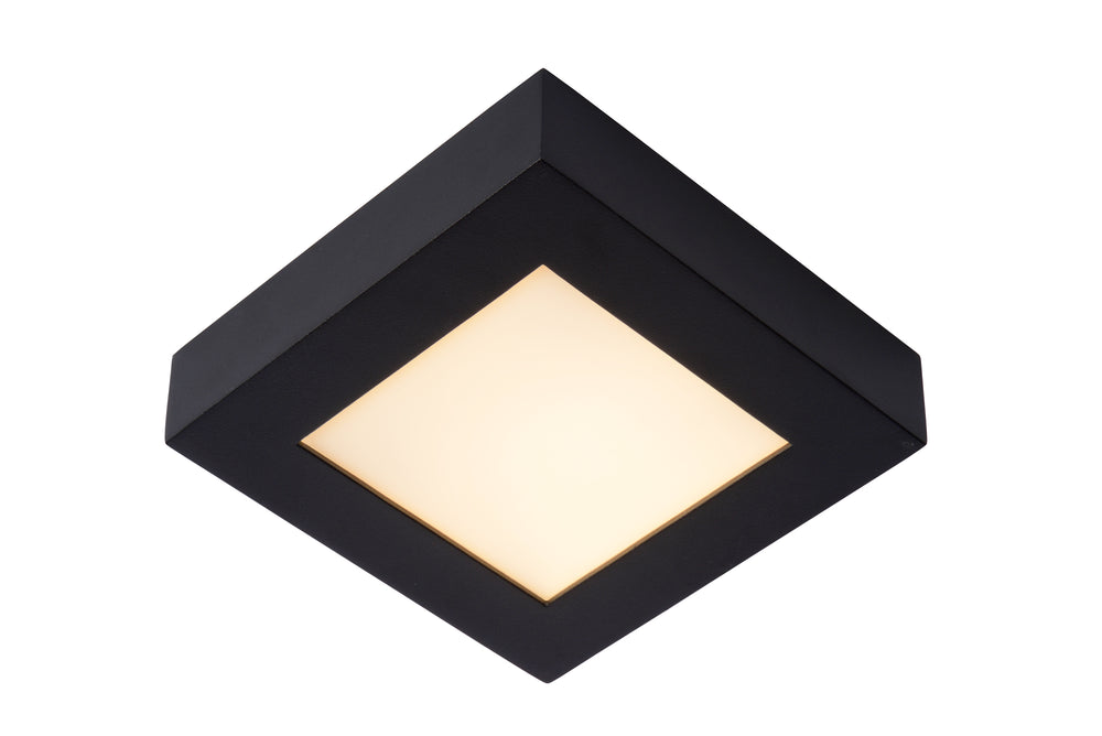 Lucide BRICE plafonnier LED de salle de bain, dimmable 15W 3000K, IP44, carré finition noir mat