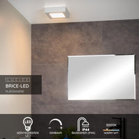 Plafonnier de salle de bain Lucide BRICE LED, dimmable 15W 3000K, IP44, finition carrée blanc mat