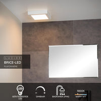 Plafonnier de salle de bain LED Lucide BRICE, dimmable 22W 3000K IP44 carré Blanc design moderne