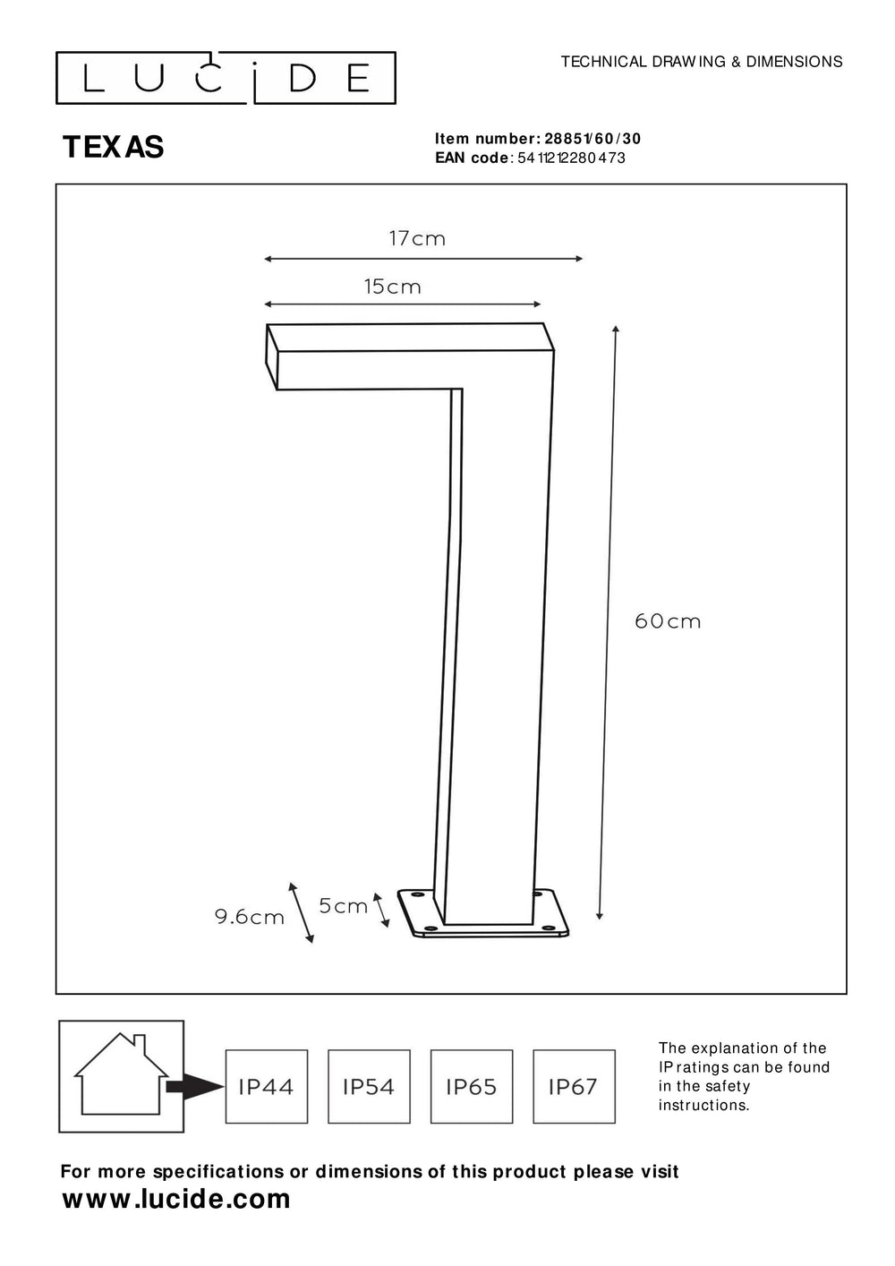 Lucide TEXAS LED sokkellamp 7W 3000K IP54 Antraciet buiten aluminium 220-240V 600mm moderne tuinverlichting
