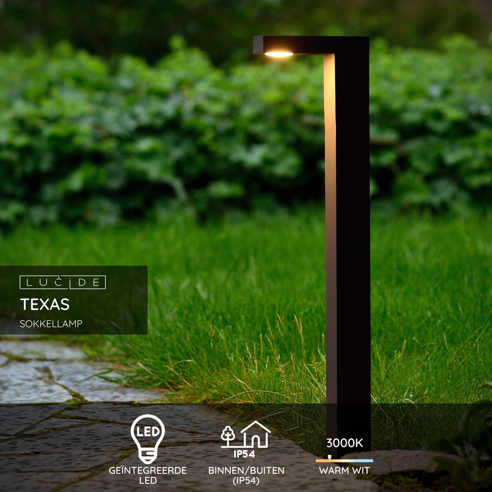 Lucide TEXAS LED sokkellamp 7W 3000K IP54 Antraciet buiten aluminium 220-240V 600mm moderne tuinverlichting