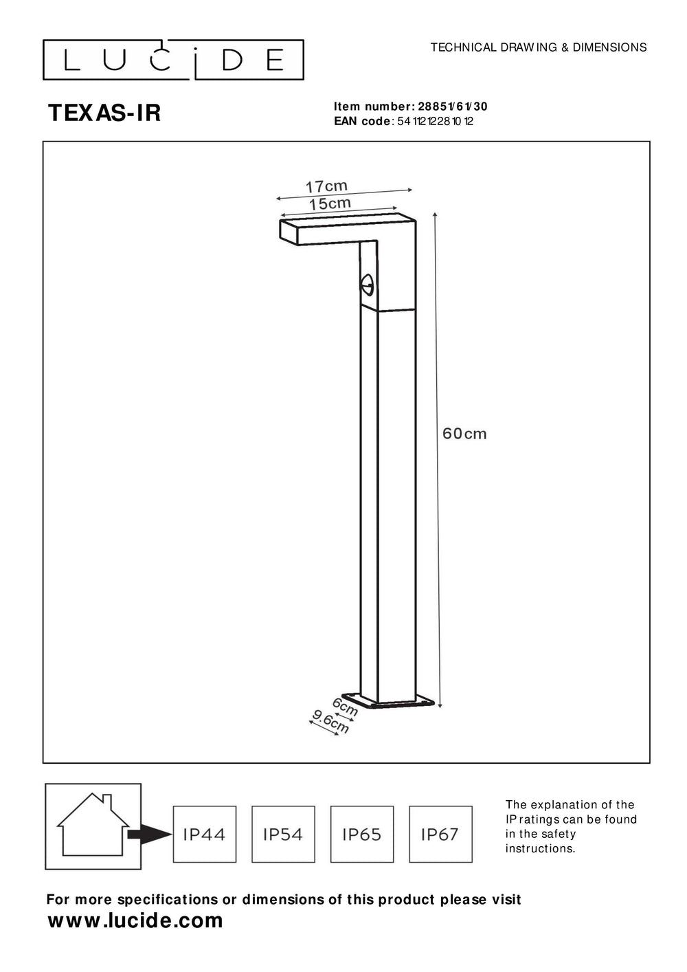 Lucide TEXAS-IR LED sokkellamp 7W 3000K IP54 met bewegings- en dag/nachtsensor Donkergrijs