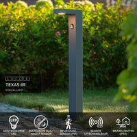 Lucide TEXAS-IR LED sokkellamp 7W 3000K IP54 met bewegings- en dag/nachtsensor Donkergrijs