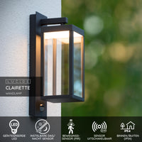 Lucide CLAIRETTE LED wandlamp 13W 3000K IP54 met PIR bewegingssensor en antraciet behuizing
