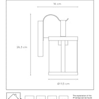 Lucide LINDELO wandlamp binnen buiten, E27 fitting, 60W max, 220-240V, IP44, Mat zwarte metalen afwerking