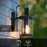 Lucide LINDELO wandlamp binnen buiten, E27 fitting, 60W max, 220-240V, IP44, Mat zwarte metalen afwerking