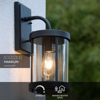 Lucide Makkum wandlamp, 1xE27, IP23 buiten binnen lamp, Mat Zwart metaal, 220-240V, 60W max