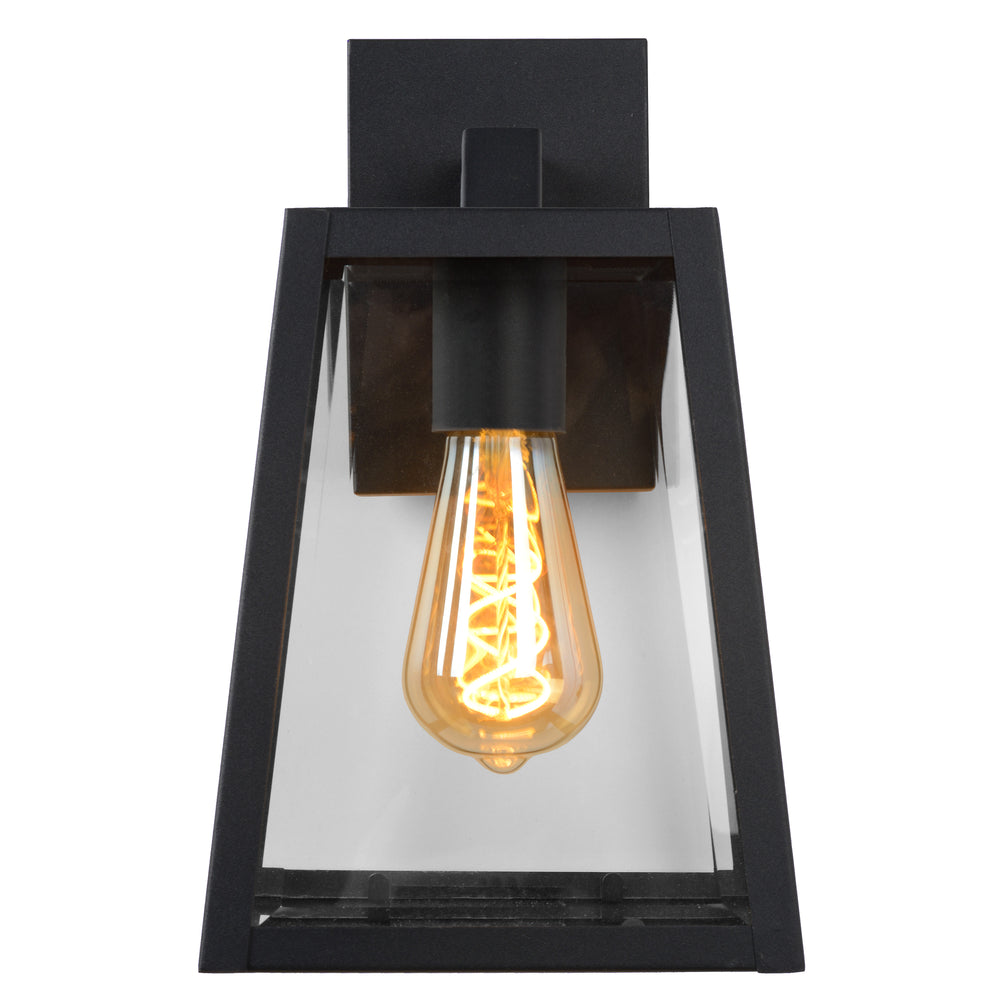 Lucide MATSLOT wandlamp binnen buiten, E27 fitting, 60W max, IP23, Mat Zwart metalen trapezium ontwerp