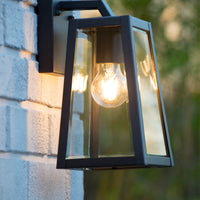 Applique murale Lucide MATSLOT intérieur extérieur, douille E27, 60W max, IP23, design trapézoïdal en métal noir mat