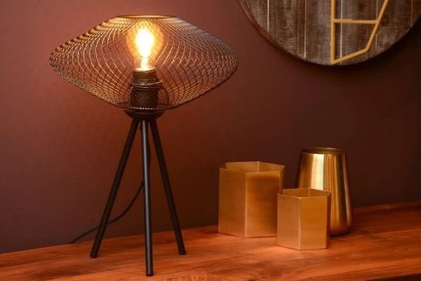 Lampe de table Lucide en maille noire 30 cm 1xE27 LED 220-240V