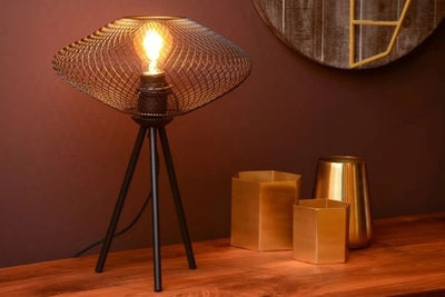 Lampe de table LED Lucide MESH, design ovale en métal, douille E27, 40W max, 220-240V, IP20, Noir Mat, 300x300x410mm