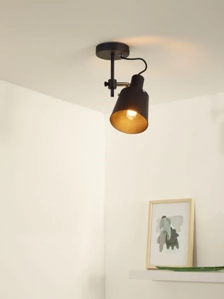Lucide QUINNY Spot plafond noir, 1xE27, 40W max, boîtier en acier IP20, orientable et inclinable