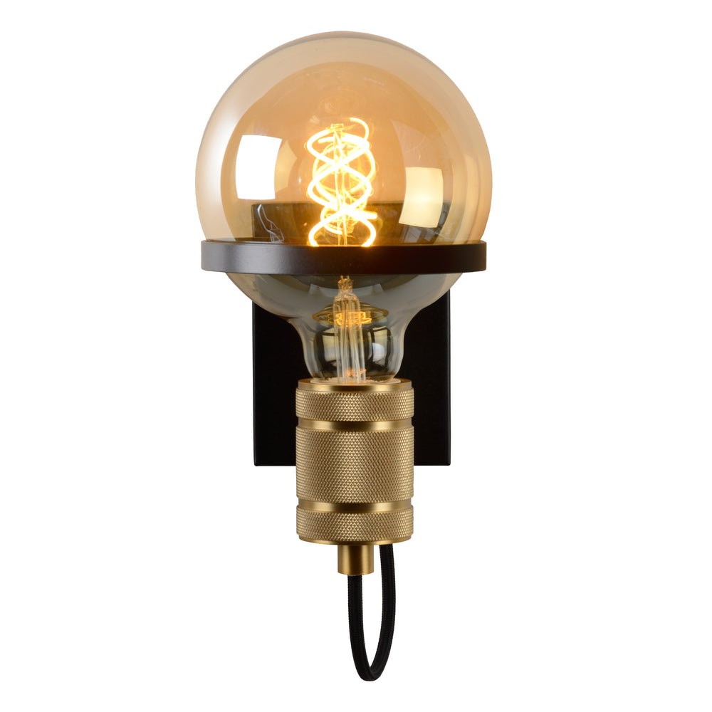 Lucide OTTELIEN wandlamp, 1xE27, 60W max, 220-240V, IP20, modern mat zwart staal met messing fitting