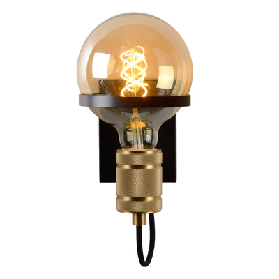 Lucide OTTELIEN wandlamp, 1xE27, 60W max, 220-240V, IP20, modern mat zwart staal met messing fitting