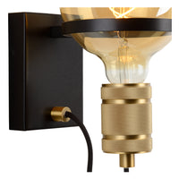 Lucide OTTELIEN wandlamp, 1xE27, 60W max, 220-240V, IP20, modern mat zwart staal met messing fitting