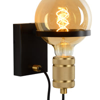 Lucide OTTELIEN wandlamp, 1xE27, 60W max, 220-240V, IP20, modern mat zwart staal met messing fitting