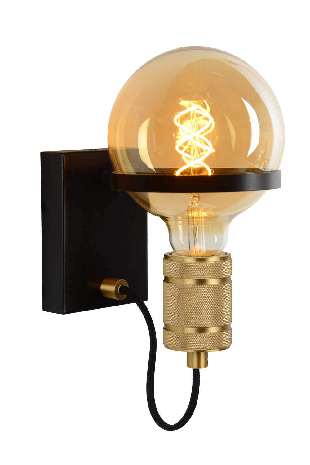 Lucide OTTELIEN wandlamp, 1xE27, 60W max, 220-240V, IP20, modern mat zwart staal met messing fitting