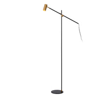 Lucide PHILINE lampe de lecture sur pied moderne, 1xGU10, compatible LED, hauteur réglable, Noir Mat avec tête Dorée