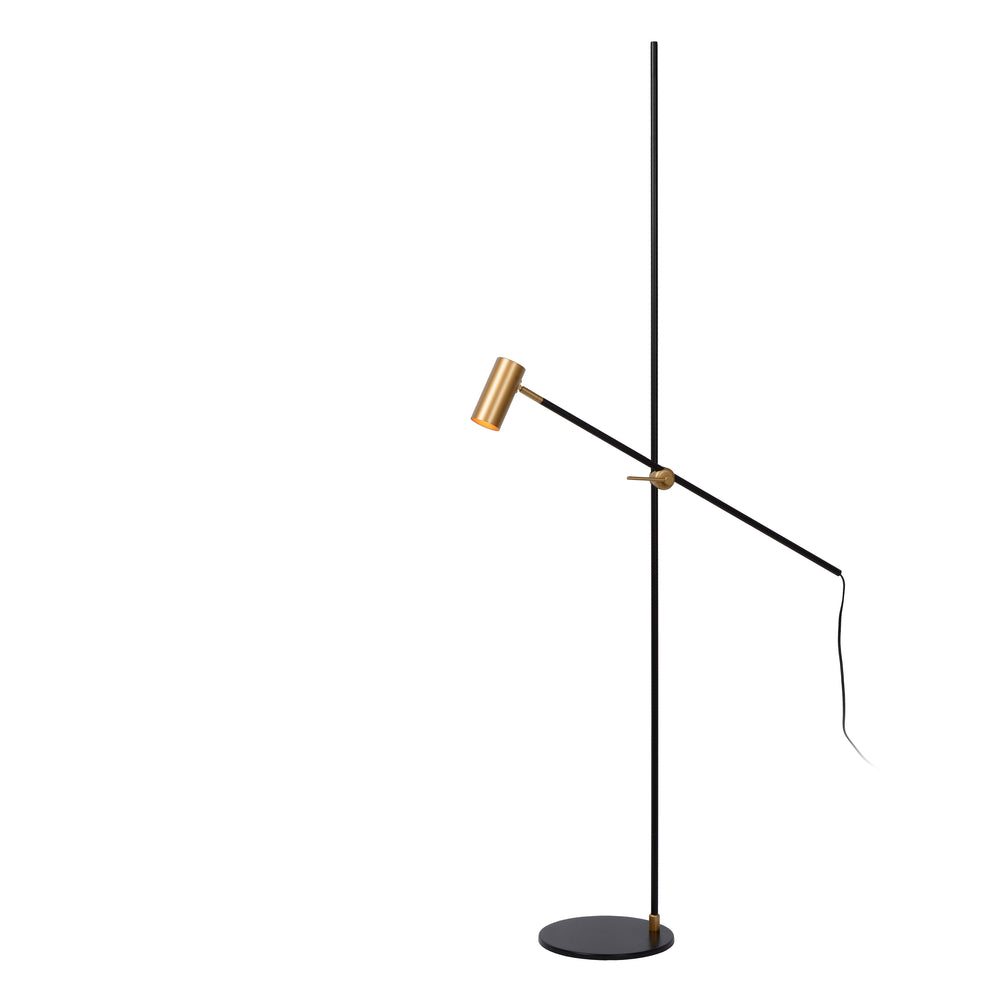 Lucide PHILINE lampe de lecture sur pied moderne, 1xGU10, compatible LED, hauteur réglable, Noir Mat avec tête Dorée