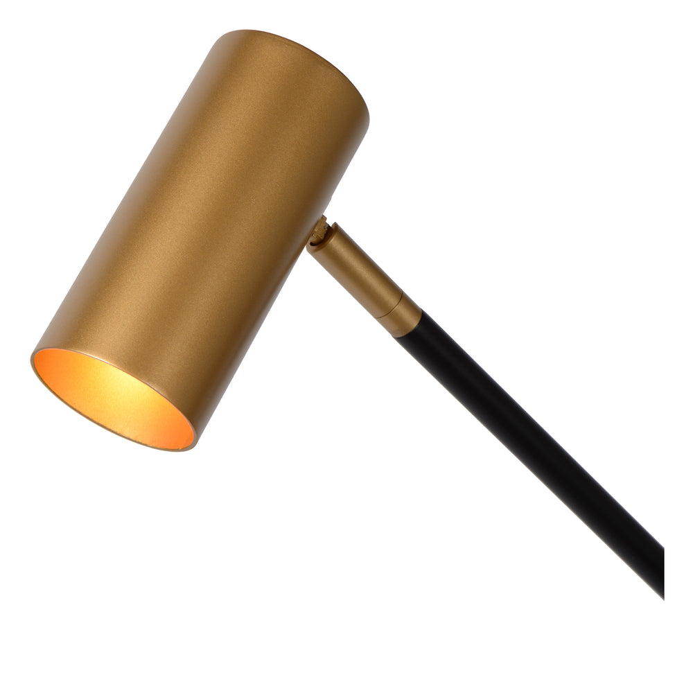 Lucide PHILINE lampe de lecture sur pied moderne, 1xGU10, compatible LED, hauteur réglable, Noir Mat avec tête Dorée