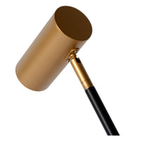 Lucide PHILINE lampe de lecture sur pied moderne, 1xGU10, compatible LED, hauteur réglable, Noir Mat avec tête Dorée