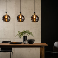 Suspension Lucide Julius, 3 douilles E27, verre fumé avec finition noire et dorée, style moderne, IP20, 220-240V