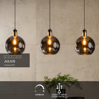 Suspension Lucide Julius, 3 douilles E27, verre fumé avec finition noire et dorée, style moderne, IP20, 220-240V