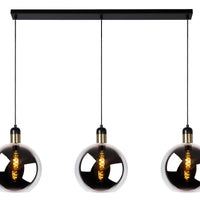 Suspension Lucide Julius, 3 douilles E27, verre fumé avec finition noire et dorée, style moderne, IP20, 220-240V