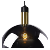 Suspension Lucide JULIUS, 1xE27, abat-jour en verre fumé Ø20cm, bois noir et métal doré, 220-240V, IP20
