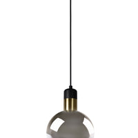 Suspension Lucide JULIUS, 1xE27, abat-jour en verre fumé Ø20cm, bois noir et métal doré, 220-240V, IP20