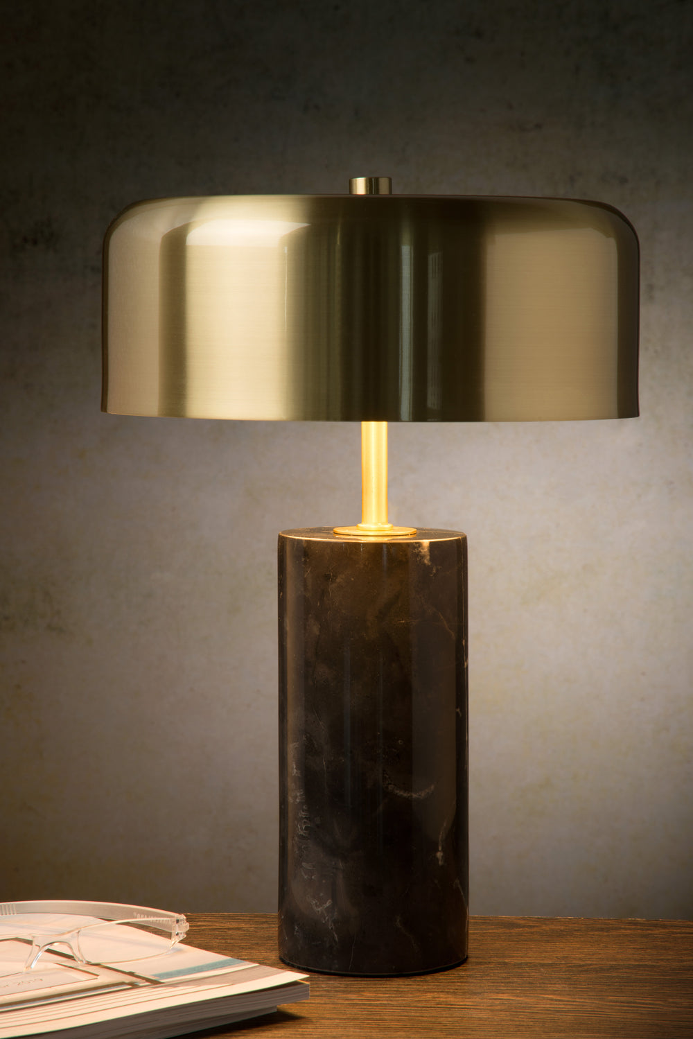 Lampe de table moderne Lucide MIRASOL Ø25cm Métal marbre noir, 3xG9 douilles, dimmable avec interrupteur sur câble, IP20