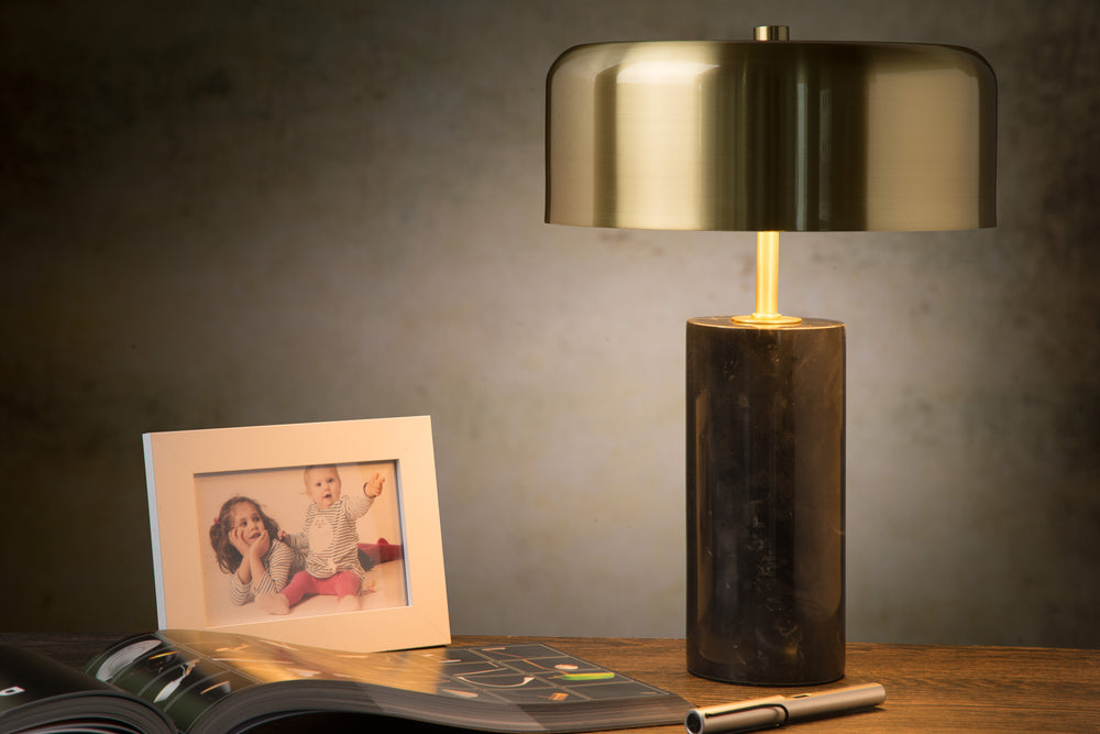 Lampe de table moderne Lucide MIRASOL Ø25cm Métal marbre noir, 3xG9 douilles, dimmable avec interrupteur sur câble, IP20