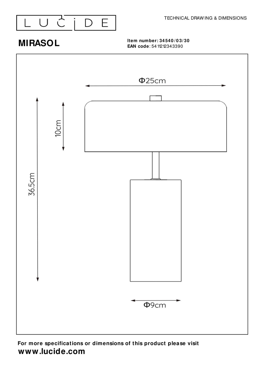 Lampe de table moderne Lucide MIRASOL Ø25cm Métal marbre noir, 3xG9 douilles, dimmable avec interrupteur sur câble, IP20