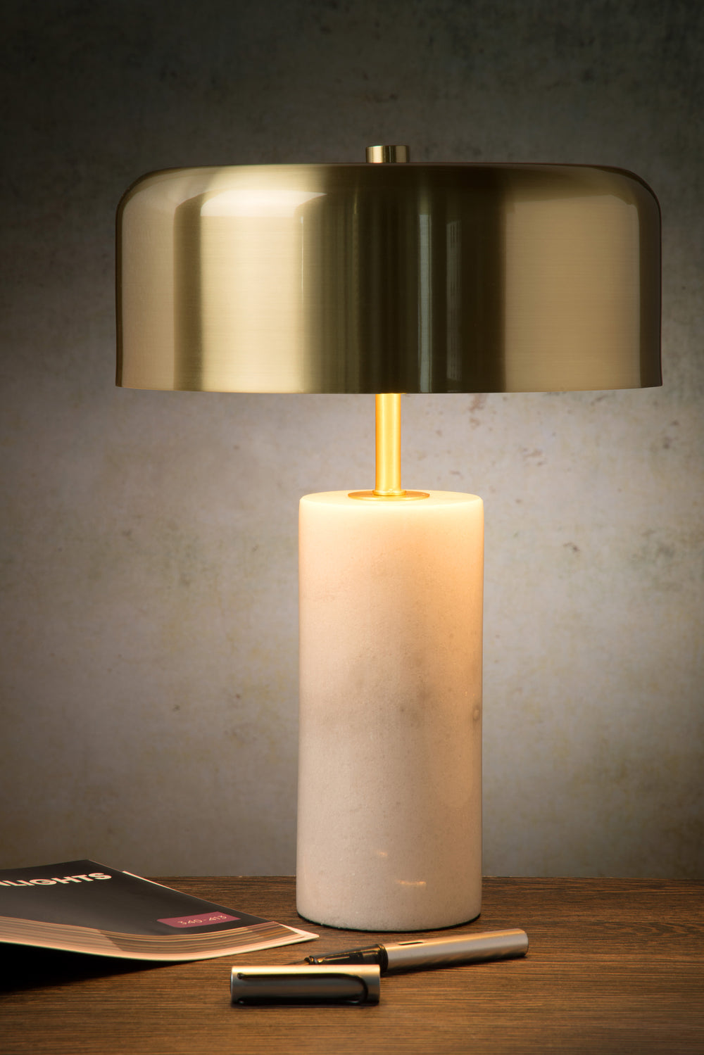 Lampe de table moderne Lucide MIRASOL Ø25cm, 3xG9 LED, dimmable, base en marbre, IP20, Blanc